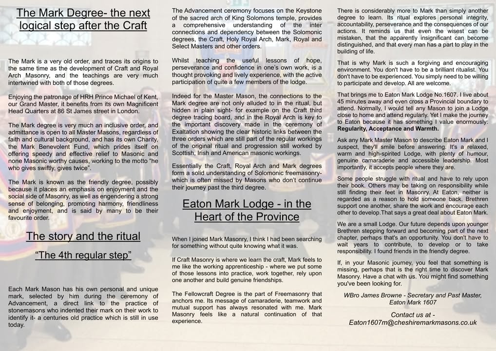 Province of Cheshire unveil the lodge specific Tri-Fold Brochure – photo 2 of 2