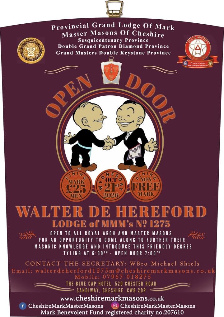 Walter De Hereford Mark Lodge are holding an open door meeting at the